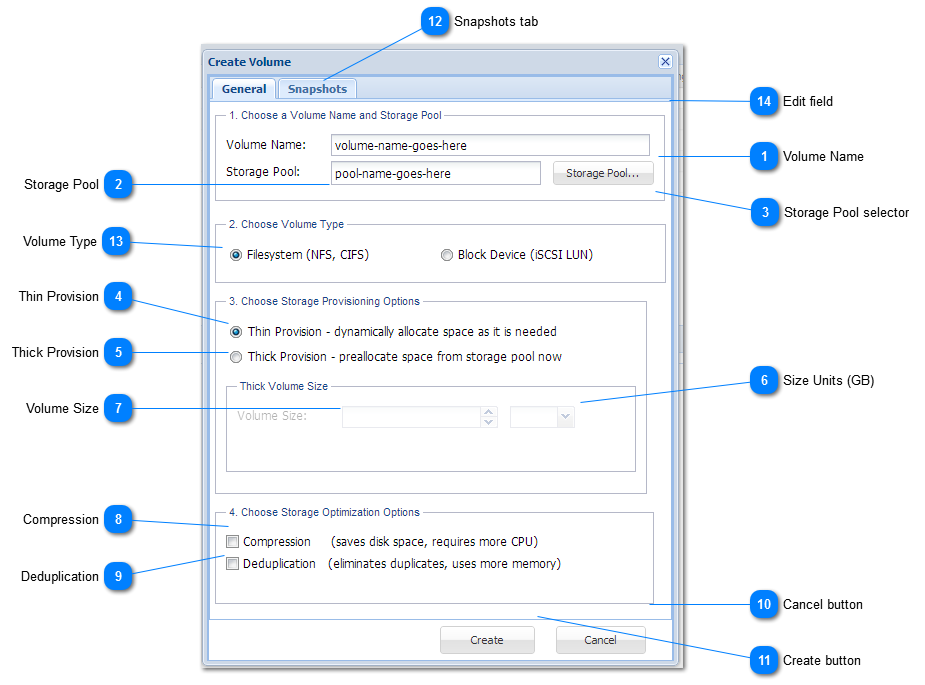 Create Volume Dialog